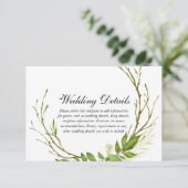 Modern elegant lef Wreath Wedding Details Informatiekaartje (Staand voorkant)