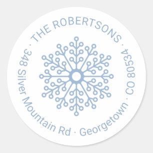Modern Elegant Lichtblauw Sneeuwvlok Retouradres Ronde Sticker