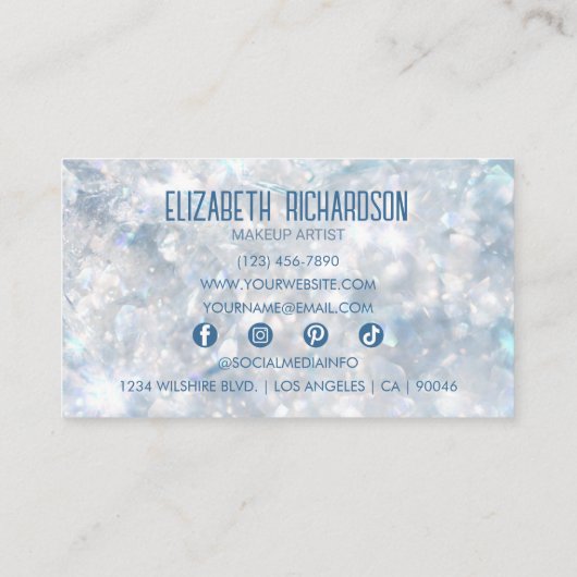 Modern Elegant Luxe Blauw Kristal Diamant Visitekaartje (Achterkant)