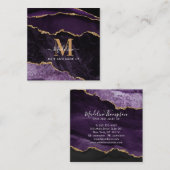 Modern Elegant Marble Agate Paars Gold Monogram Vierkante Visitekaartje (Voorkant / Achterkant)