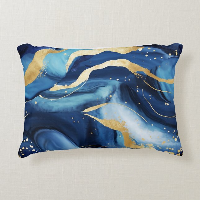 Modern elegant marineblauw goud marmeren patroon C Accent Kussen (Voorkant)