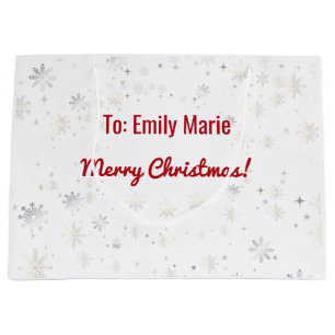 Modern Elegant Merry Kerstsnowflakes Naam Groot Cadeauzakje