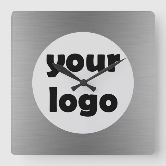 Modern Elegant Metallic Solid Silver Logo Vierkante Klok (Voorkant)
