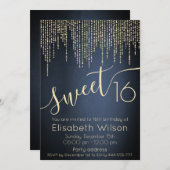 Modern elegant middernachtblauw script zoet 16 kaart (Voorkant / Achterkant)