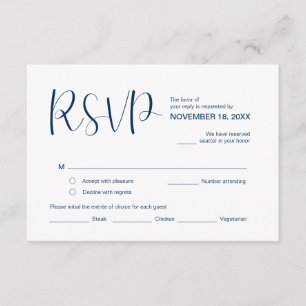 Modern Elegant Minimal, RSVP, Navy Blue, Reageer Informatiekaartje