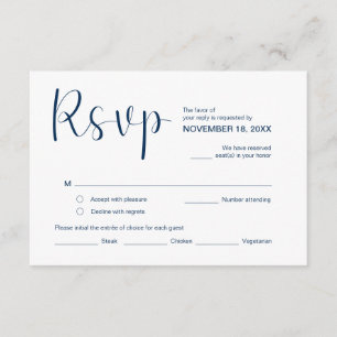 Modern Elegant Minimal, RSVP, Navy Blue, Reageer Informatiekaartje