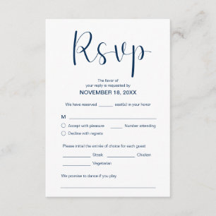 Modern Elegant Minimal, RSVP, Navy Blue, Reageer Informatiekaartje