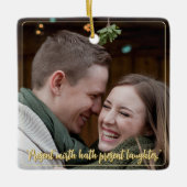 Modern Elegant Minimal Script Quote Mistletoe Gold Keramisch Ornament (Voorkant)