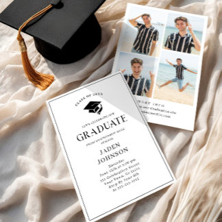 Modern Elegant Minimalist 4 PHOTO Graduation Party Kaart