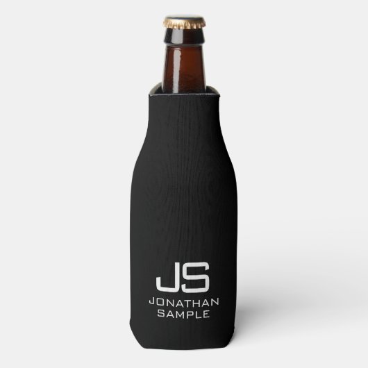 Modern Elegant minimalistisch zwart-wit monogram Flesjeskoeler (Fles Voorkant)