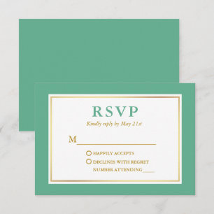 Modern Elegant Mint Green White Gold RSVP Kaartje