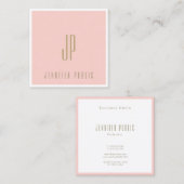 Modern Elegant Monogram Blush Pink Gold Font Plain Vierkante Visitekaartje (Voorkant / Achterkant)