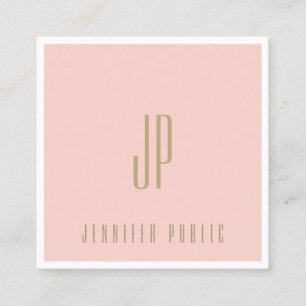 Modern Elegant Monogram Blush Pink Gold Font Plain Vierkante Visitekaartje