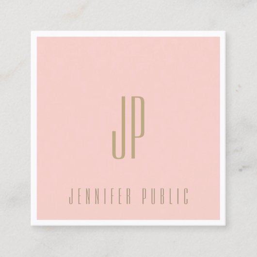 Modern Elegant Monogram Blush Pink Gold Font Plain Vierkante Visitekaartje (Voorkant)