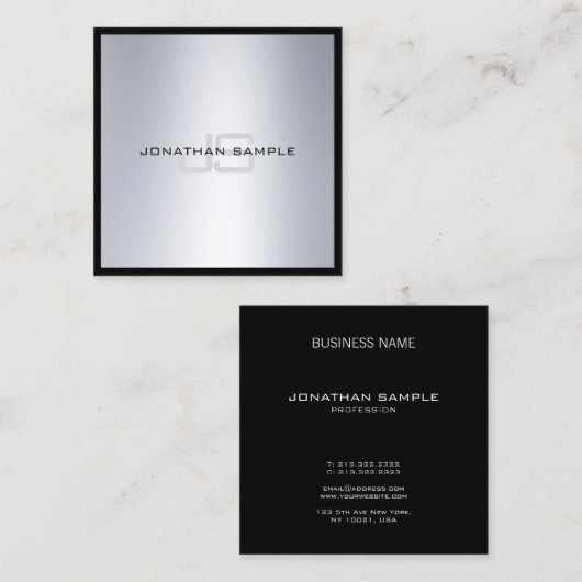 Modern Elegant Monogram Chic Silver Watch Plain Vierkante Visitekaartje (Voorkant / Achterkant)