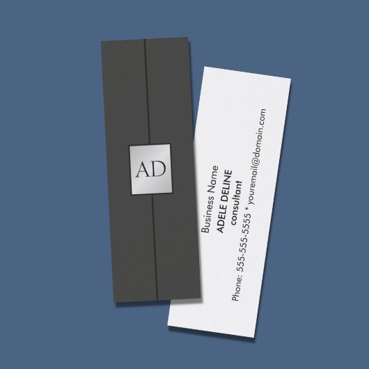 Modern Elegant Monogram Faux Silver Consultant Mini Visitekaartje