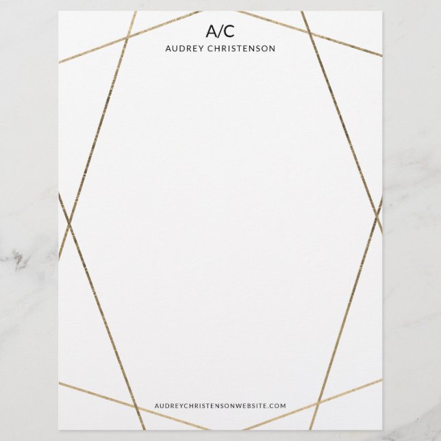 Modern elegant monogram geometrisch lijst goud briefhoofd (Voorkant)
