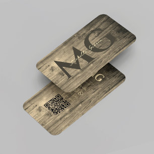 Modern Elegant Monogram Houtbewerking QR Visitekaartje