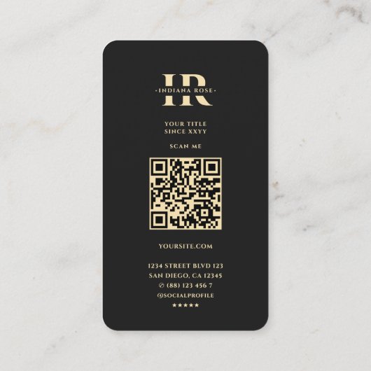 Modern Elegant Monogram I Bloemen Zwart Goud Visitekaartje (Achterkant)