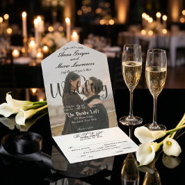 Modern Elegant Monogram Minimalist Photo Wedding All In One Uitnodiging