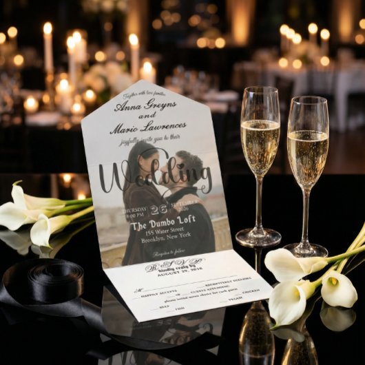 Modern Elegant Monogram Minimalist Photo Wedding  All In One Uitnodiging