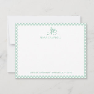 Modern Elegant Monogram Mint Green Gingham control Notitiekaartje