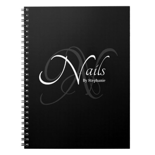 Modern Elegant Monogram Naam Nail Artiest Zwart Notitieboek (Voorkant)