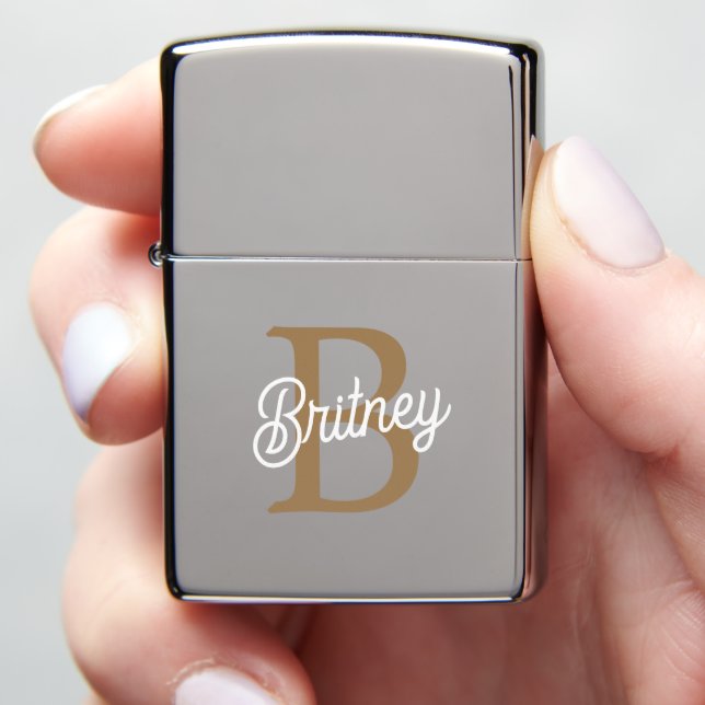 Modern Elegant Monogram Naam Zwart Goud Script (In Hand)