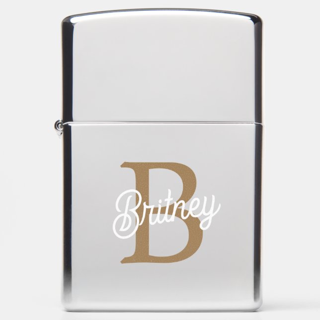 Modern Elegant Monogram Naam Zwart Goud Script (Voorkant)