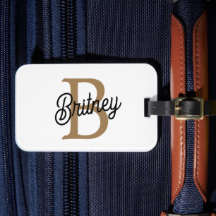 Modern Elegant Monogram Naam Zwart Goud Script Bagagelabel