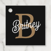 Modern Elegant Monogram Naam Zwart Goud Script Bedankjes Labels (Voorkant)