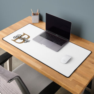 Modern Elegant Monogram Naam Zwart Goud Script Bureaumat