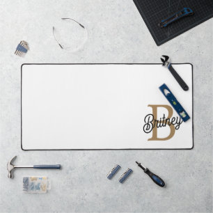 Modern Elegant Monogram Naam Zwart Goud Script Bureaumat