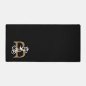 Modern Elegant Monogram Naam Zwart Goud Script Bureaumat (Voorkant)