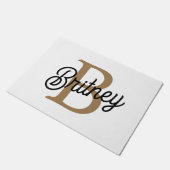 Modern Elegant Monogram Naam Zwart Goud Script Deurmat (Schuin)