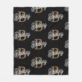 Modern Elegant Monogram Naam Zwart Goud Script Fleece Deken (Voorkant)