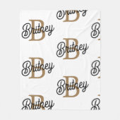 Modern Elegant Monogram Naam Zwart Goud Script Fleece Deken (Voorkant)
