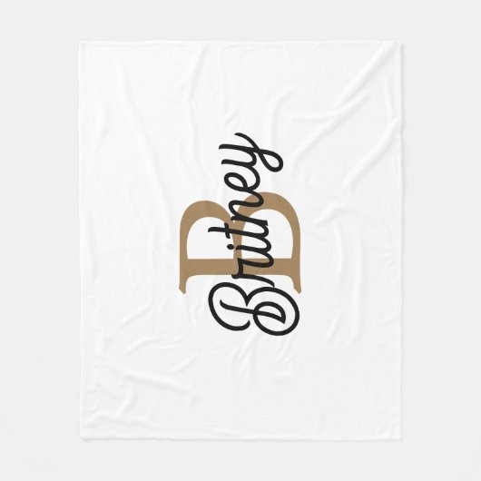 Modern Elegant Monogram Naam Zwart Goud Script Fleece Deken (Voorkant)