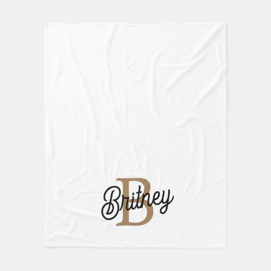 Modern Elegant Monogram Naam Zwart Goud Script Fleece Deken (Voorkant)