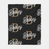 Modern Elegant Monogram Naam Zwart Goud Script Fleece Deken (Voorkant)