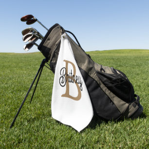 Modern Elegant Monogram Naam Zwart Goud Script Golfhanddoek
