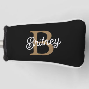 Modern Elegant Monogram Naam Zwart Goud Script Golfheadcover