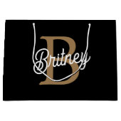 Modern Elegant Monogram Naam Zwart Goud Script Groot Cadeauzakje (Voorkant)