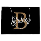 Modern Elegant Monogram Naam Zwart Goud Script Groot Cadeauzakje (Achterkant)