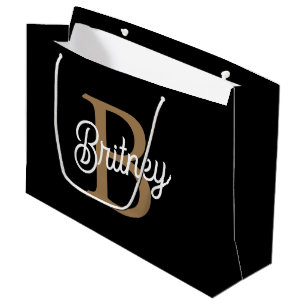 Modern Elegant Monogram Naam Zwart Goud Script Groot Cadeauzakje