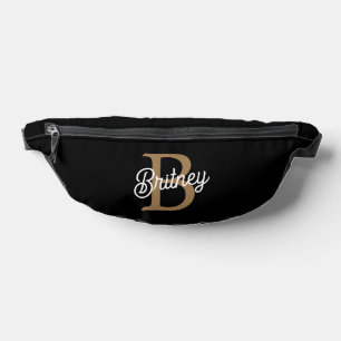 Modern Elegant Monogram Naam Zwart Goud Script Heuptasje
