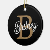 Modern Elegant Monogram Naam Zwart Goud Script Keramisch Ornament (Links)