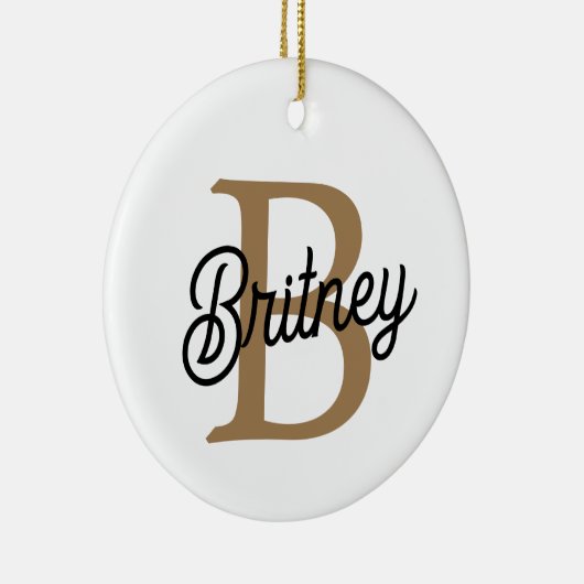 Modern Elegant Monogram Naam Zwart Goud Script Keramisch Ornament (Rechts)