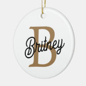 Modern Elegant Monogram Naam Zwart Goud Script Keramisch Ornament (Links)