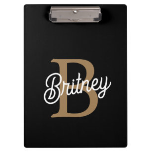 Modern Elegant Monogram Naam Zwart Goud Script Klembord